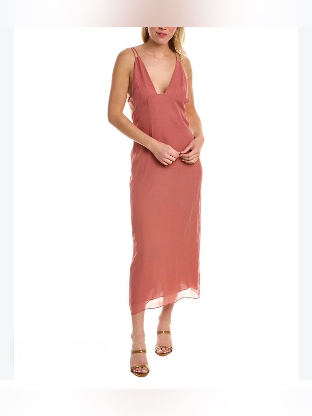 BLACK IRIS - JOAN STRAPPY-BACK MIDI-DRESS IN LIPSTICK PINK